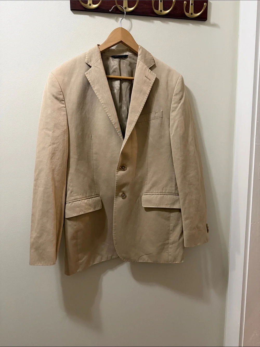 Men's Tan Cotton Blazer - Classic Two-Button Tailored Jacket31”long 22”wide
